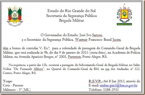 2015 - Convite para passagem do Comando-Geral da BM