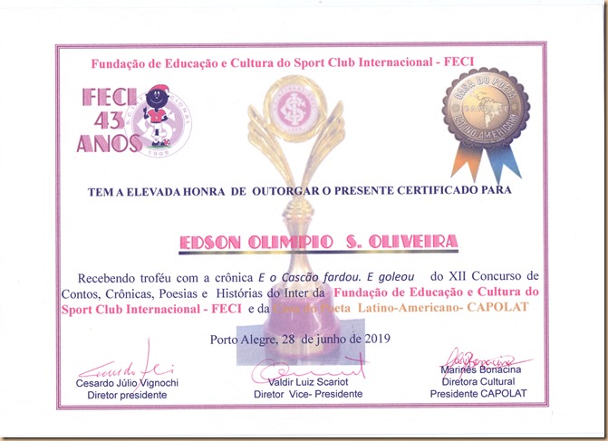 2019 - 06 - Primeiro Lugar Crônicas - FECI - E o Cascão fardou. E goleou